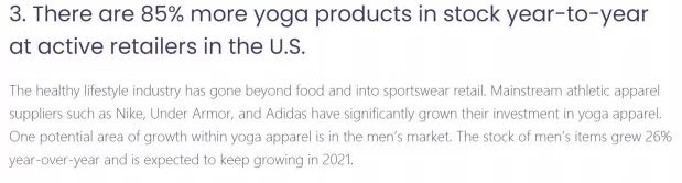 What is the market prospect of Yoga/Active Wear?