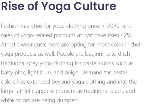 What is the market prospect of Yoga/Active Wear?