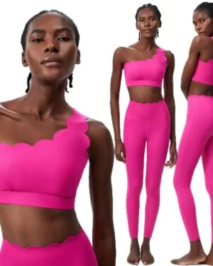 Wholesale Women one-shoulder bra with wavy pants set