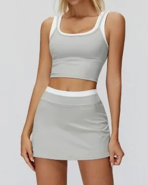 Wholesale Ribbed Yoga Vest With Skirt Set